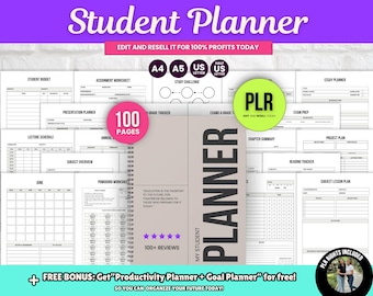 PLR 100-pagina afdrukbare student ultieme plannerbundel voor studenten, bewerkbare PLR student academische planner