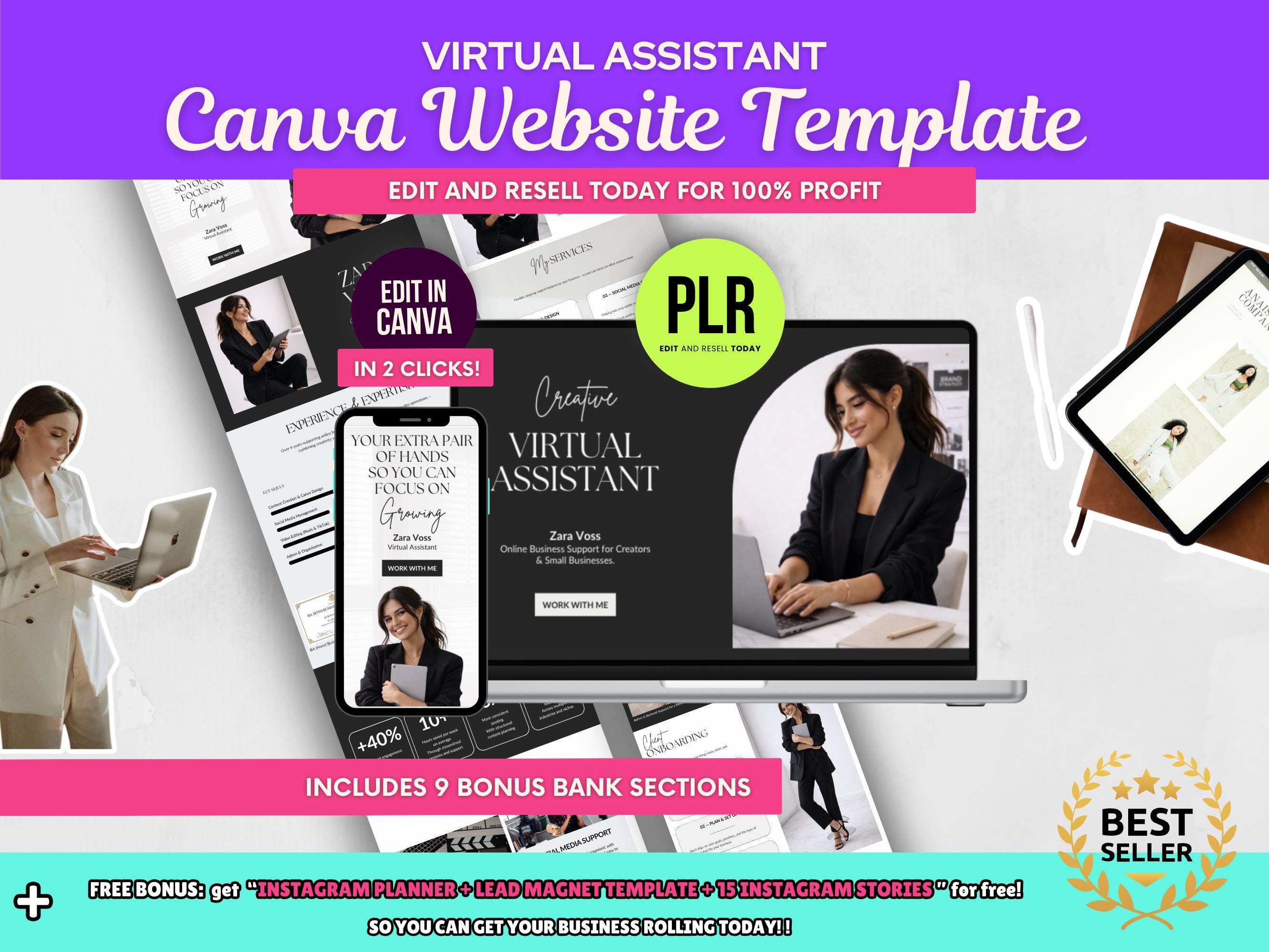 Virtual Assistant Canva Website Template PLR, Editable VA Website ...