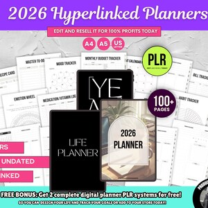 2026 Hyperlinked Digital Planner Bundle PLR | Canva A4 A5 US Letter | Dated & Undated GoodNotes Planner Templates