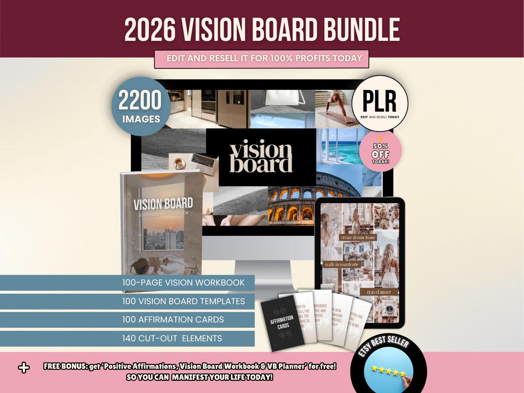 Vision Board Canva Templates Bundle PLR, 2026 Vision Board Kit Editable ...