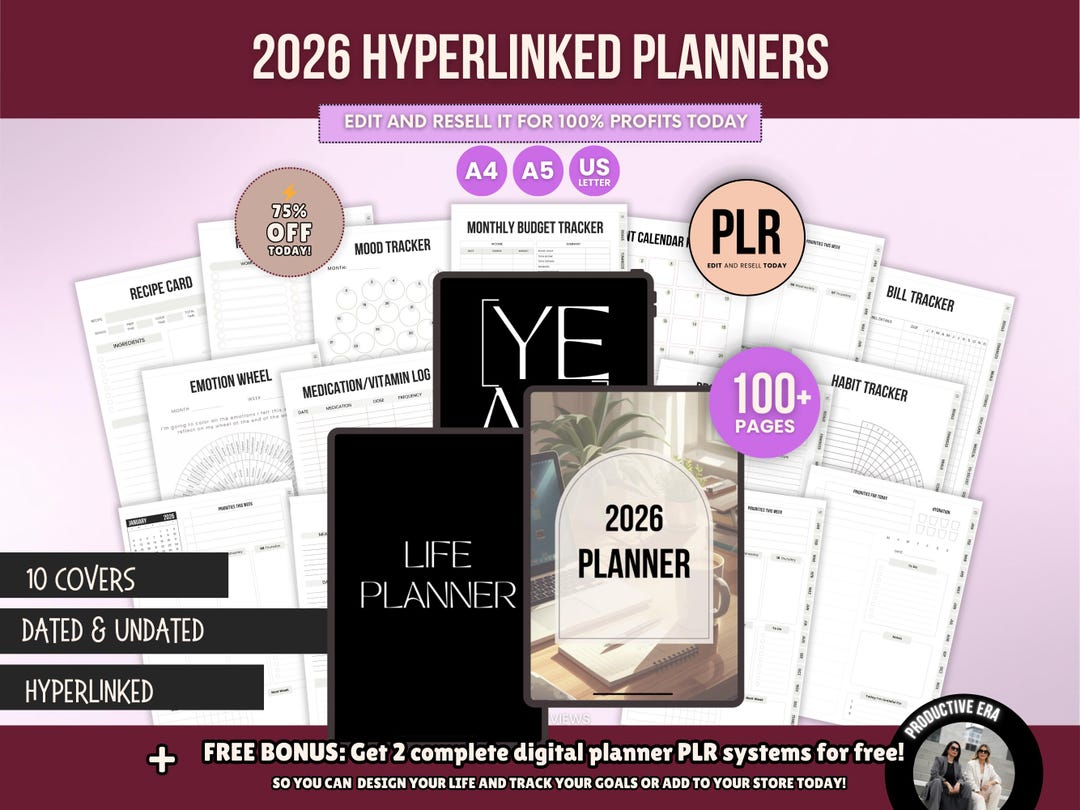 2026 Hyperlinked Digital Planner Bundle PLR | Canva A4 A5 US Letter ...
