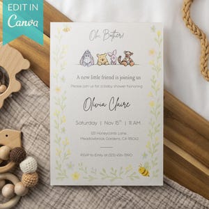 Winnie the Pooh Baby Shower Invitation: Editable Canva Template (5x7 Downloadable Invite)