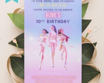 KPop Demon Hunter-verjaardagsuitnodiging | Bewerkbare canvassjabloon | Anime-uitnodiging Kpop | Digitale download | Afdrukbare verjaardagskaart voor kinderen