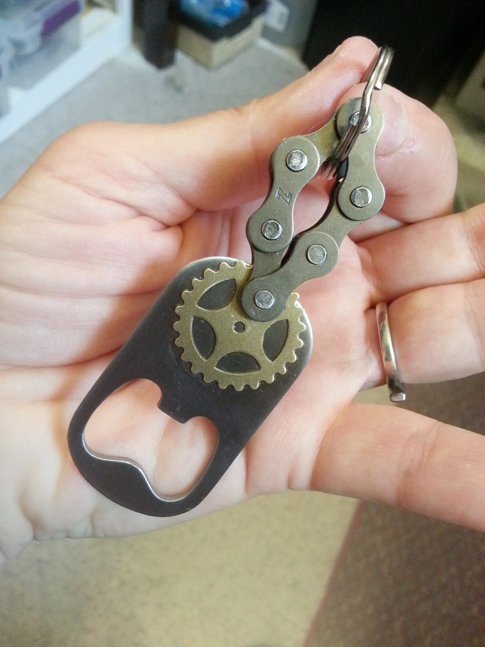 Bike Chain Bottle Opener Key Chain With Gear Charm Etsy