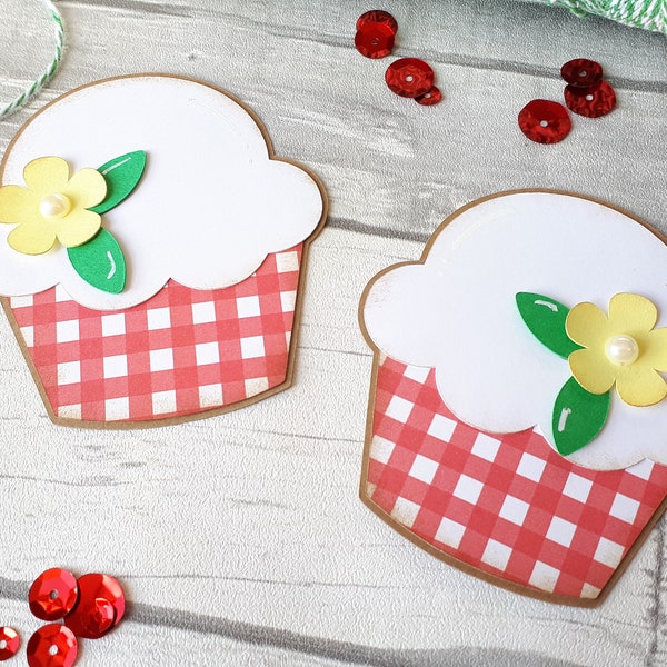 Cute Picnic Cupcakes Scrapbook Embellishment - Set of 2 - Valentine's Day Scrapbook Paper Piecing - Diecut Journal Accent -Gift for Her