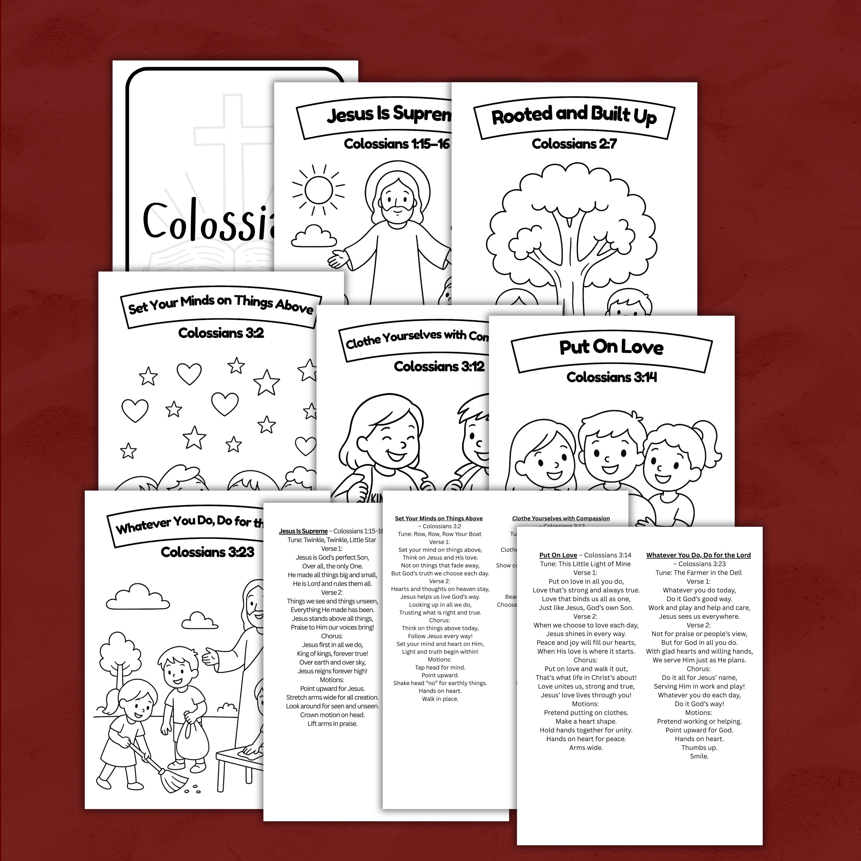 Colossians Bible Coloring Pages and Songs for Kids (instant Download ...