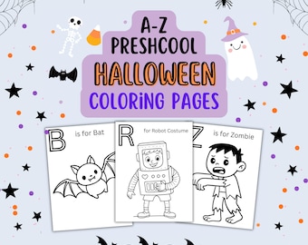 Halloween Alphabet Coloring Pages: A-Z Letter Tracing Worksheets (Digital Download)