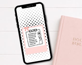 Papel de parede cristão para celular – Deus me criou com estampa de bolinhas rosa – Somente para download digital