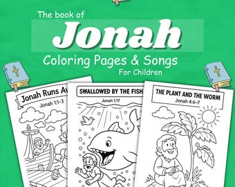 Jonah Bible Coloring Pages and songs for kids (Instant Download)