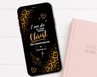 Papel de parede cristão para celular – Filipenses 4:13: Estampa de Leopardo com a Fé (Download Digital)