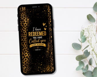 Papel de parede cristão para celular – Isaías 43:1 Redimido com estampa de leopardo (Download digital)
