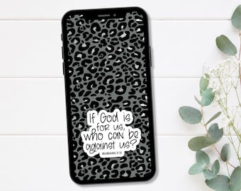 Papel de parede cristão para celular – Romanos 8:31 com estampa de leopardo – Somente para download digital