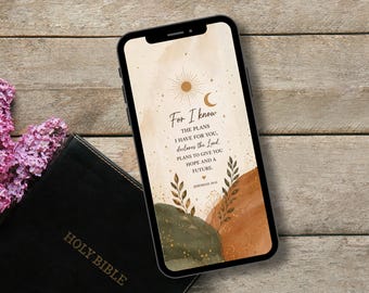 Papel de parede cristão para celular - Tela de bloqueio com versículo bíblico neutro em estilo boho: Jeremias 29:11