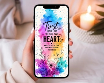 Papel de parede cristão para celular – Provérbios 3:5 Confie no Senhor (Floral) – Somente para download digital
