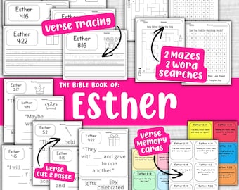 Atividades Bíblicas do Livro de Ester para Jovens - Memorização de Versículos, Labirintos, Recorte e Cole (Download Imediato)