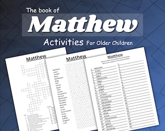 Matthew-bijbelactiviteiten: kruiswoordraadsel, woord zoeken en woord scramble (digitale download)