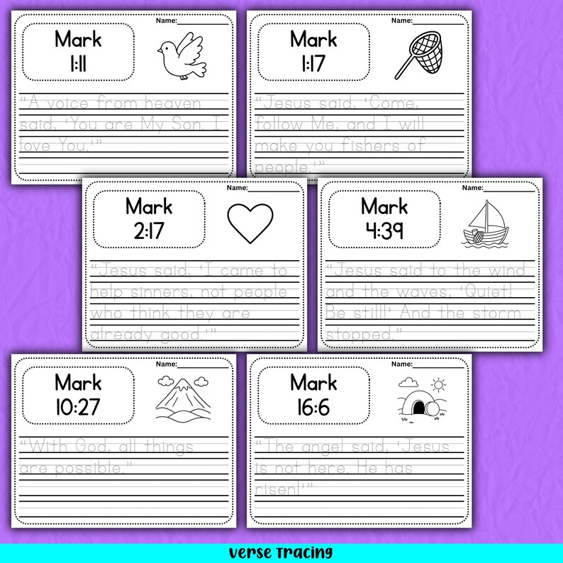 Mark Bible Activities- Verse Memory Cards, Mazes, Verse Tracing & Verse ...