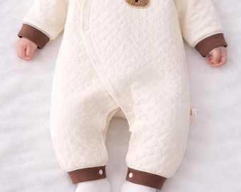 Pelele acolchado de oso para bebé – Mono de invierno de algodón suave para recién nacidos – Conjunto unisex para bebé