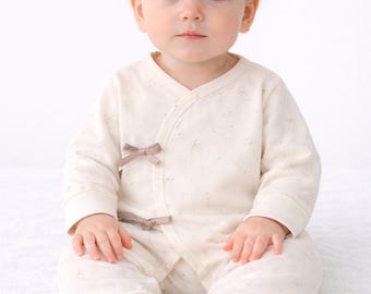 Mono tipo kimono de algodón orgánico para bebé: mono para recién nacido con estampado de estrellas, mono suave para bebé