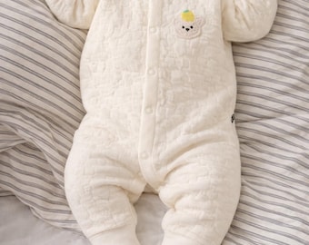 Pelele de bebé de algodón orgánico / Mono de manga larga con bordado de oso