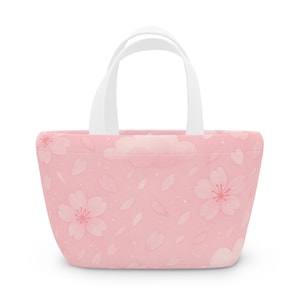 Kawaii Sakura Blossom Tote Bag – Cute Pink Floral Lunch Bag for Women – Soft Aesthetic Cherry Blossom Handbag – Pastel Spring Gift for Her