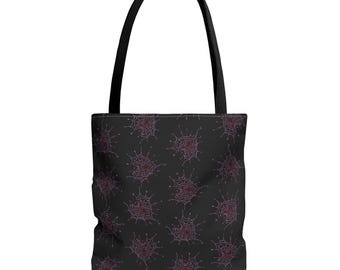 Black and Red Heart Web Tote Bag: Stylish Polyester Grocery Bag