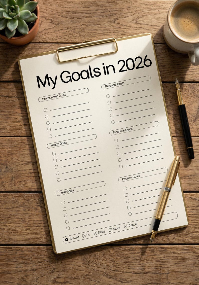 2026 Goals Planner Printable | One Page Goal Tracker, Printable Yearly ...