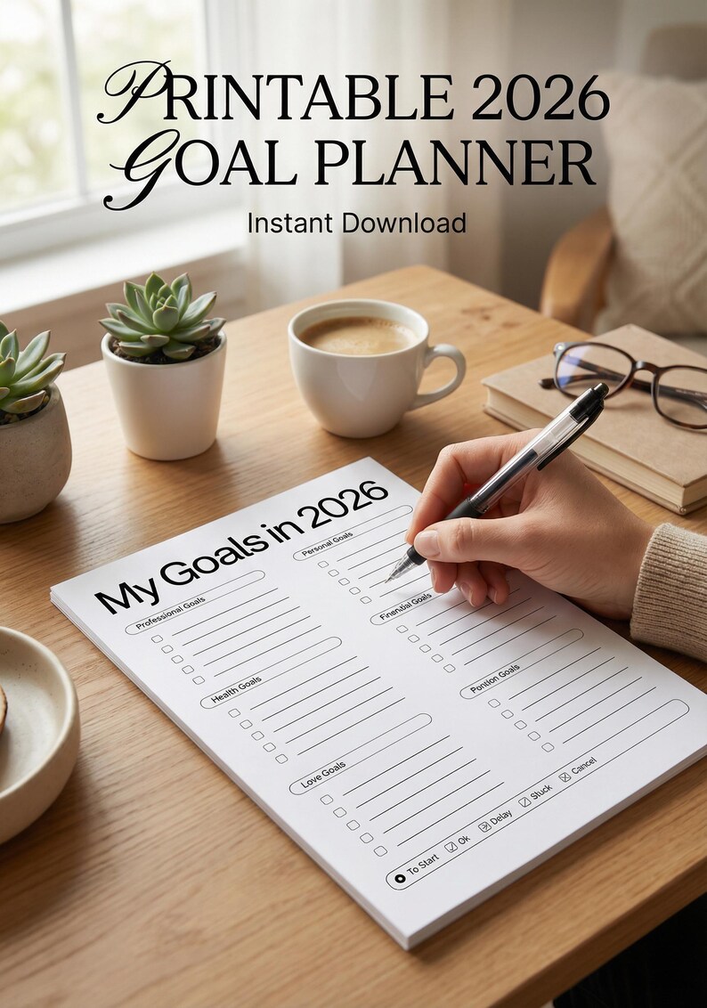 2026 Goals Planner Printable | One Page Goal Tracker, Printable Yearly ...