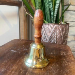 Vintage Brass Hand Bell with Wooden Handle