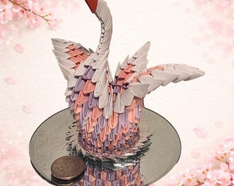 Handgefertigte rosa Origami-Schwan-Skulptur - elegantes Paper Art Display