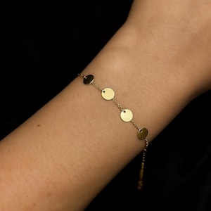 14K Gold Disc Bracelet • Dainty Coin Chain Bracelet • Minimalist Gold Jewelry • Real Gold Layering Bracelet for Women