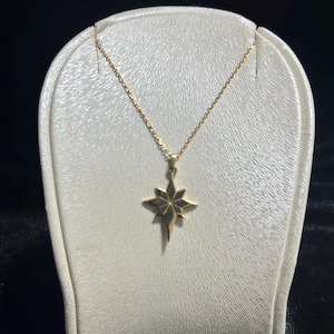 14K Solid Gold Pole Star Necklace, Dainty North Star Jewelry, Real Gold Celestial Pendant, Polaris Charm, Anniversary Gift, Starbust Jewelry