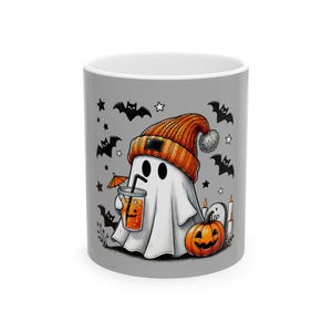 Cute Halloween Ghost Ceramic Mug, Pumpkin Mug, Fall Decor, Trick or Treat Gift, Ghost Tea Mug, Halloween Coffee Cup
