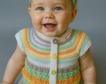 Handmade Rainbow Baby Vest, Organic Yarn Cardigan