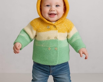 Crochet Baby Hooded Cardigan, Handmade Organic Vest