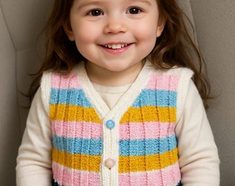Handmade Baby Vest, Organic Yarn, Rainbow Stripe