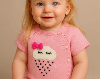Crochet Baby Outfit, Pink Cloud Vest, Organic Cotton