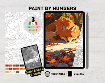 Sleepy Fox in the Forest – Paint by Numbers Digital Kit for Adults | Cozy Animal Coloring Page Printable Art for iPad & Procreate