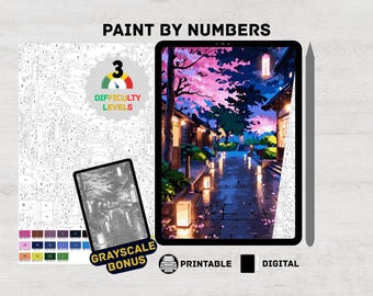 日本の伝統的な街並み - 桜の塗り絵デジタルキット｜iPadとProcreateで大人のための春の風景塗り絵