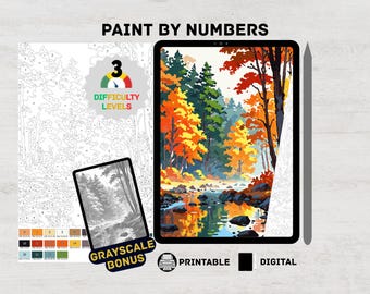 Forest Autumn Paint By Numbers Digital Kit for Adults Woodland Landscape Coloring Pages Nature Procreate & iPad Printable