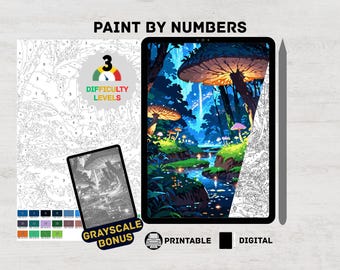 Fungi Forest – Fantasy Paint by Numbers Digital Kit | Mushroom Woodland Coloring Pages for Adults iPad & Procreate Printable Art
