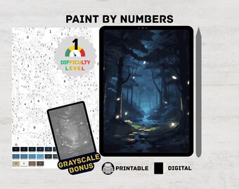 Enchanted Forest Night – Fantasy Paint by Numbers Digital Kit for Adults | Magical Woodland Coloring Page Procreate & iPad Printable