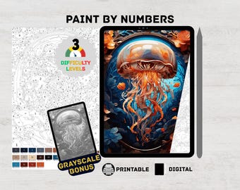 Radiant Jellyfish – Ornamental Ocean Paint by Numbers Digital Kit | Underwater Fantasy Coloring Page Procreate iPad Printable Art for Adults