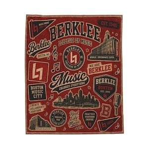 Berklee College of Music Patchwork Blanket Velveteen Plush Blanket | Music School Boston Skyline