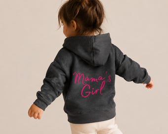 Sudadera con capucha "Mamá y niña" | Sudadera con capucha para niña pequeña | Sudadera con capucha infantil con estampado en la espalda | Conjunto madre-hija | Regalo para niñas | Letras rosas