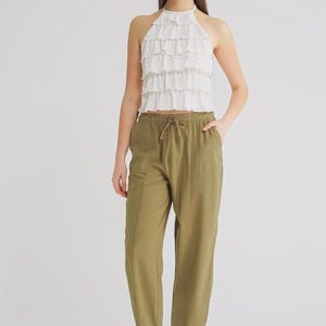 Women’s Linen Harem Pants with Drawstring Waist – Loose Fit, Boho Style, Lightweight and Breathable Summer Trousers