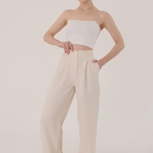 Leinen Palazzohose mit hoher Taille für Damen - Weites Bein, lockere Passform, Sommer Freizeithose mit Taschen, bequem und stilvoll