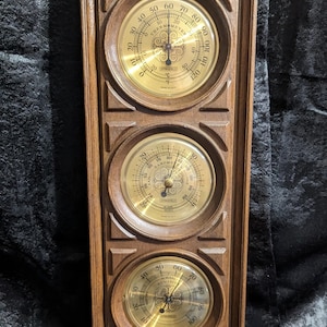 Vintage Springfield Instrument Co. Thermometer Barometer & Humidity Meter 19x7”