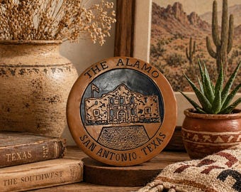 The Alamo San Antonio Texas Terracotta Clay Trivet Vintage Souvenir 7 inch Round