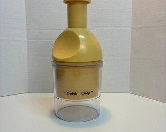 Quick Chop Manual Food Chopper Yellow Vintage Kitchen Gadget Onion Veggie Retro